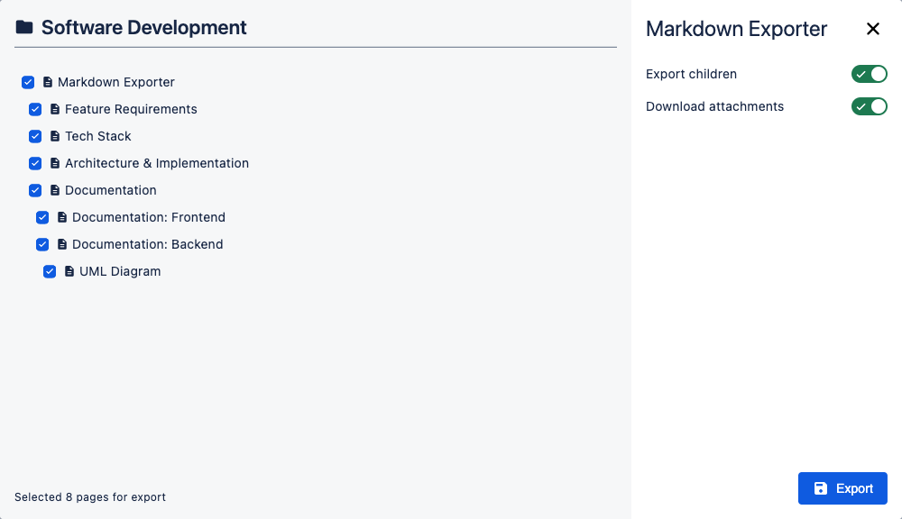 Markdown Exporter Dialog